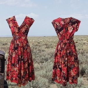 Garnet Hill Midi Tea Length Floral Frock 10 12 Lrg